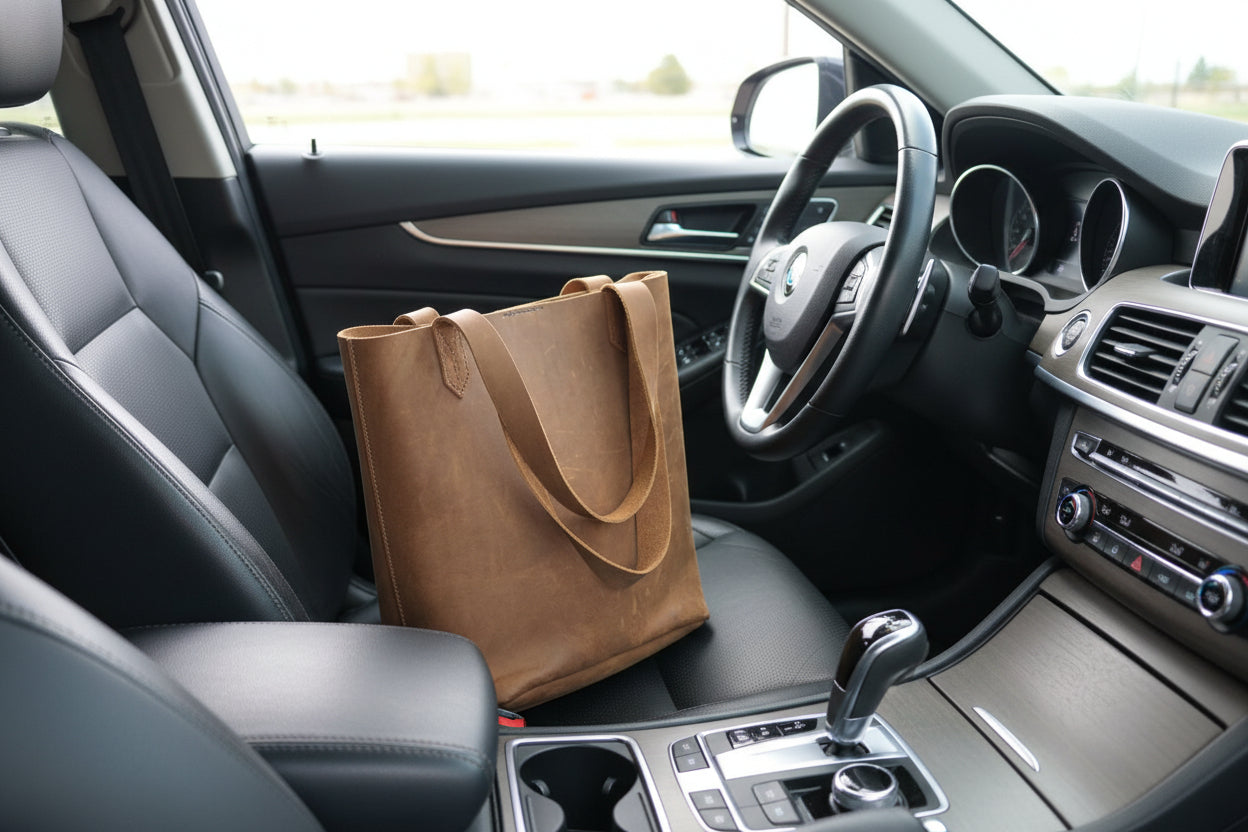 Rustic Tote - Handmade leather tote bag with reinforced handles and spacious interior.