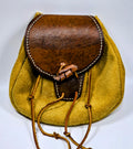 Sporran / belt pouch made with gold buffalo leather, brown cow leather, leather drawstring and leather closure