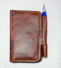 Mini leather journal cover - Handcrafted pocket leather notebook cover with pen loops.