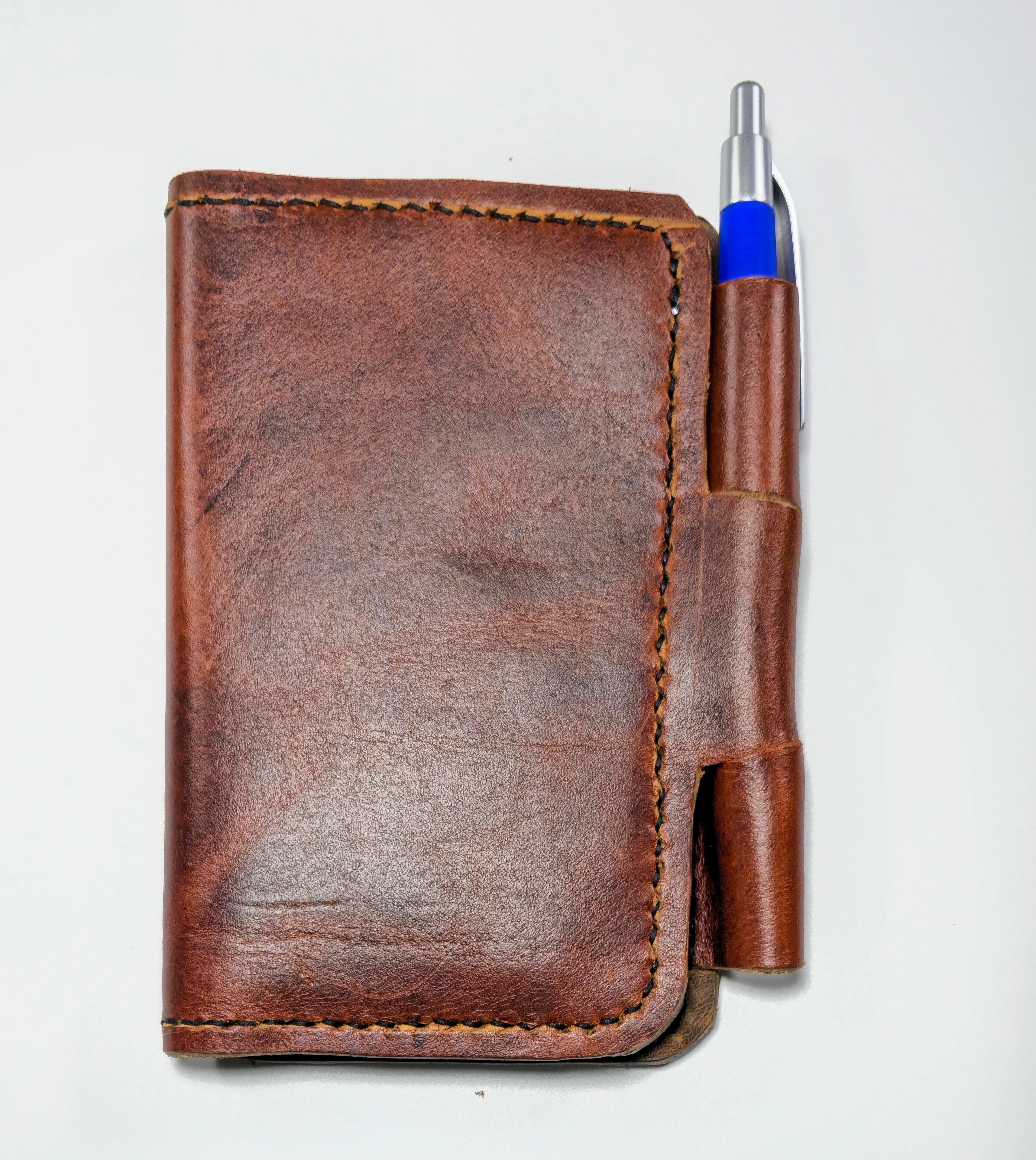 Mini leather journal cover - Handcrafted pocket leather notebook cover with pen loops.