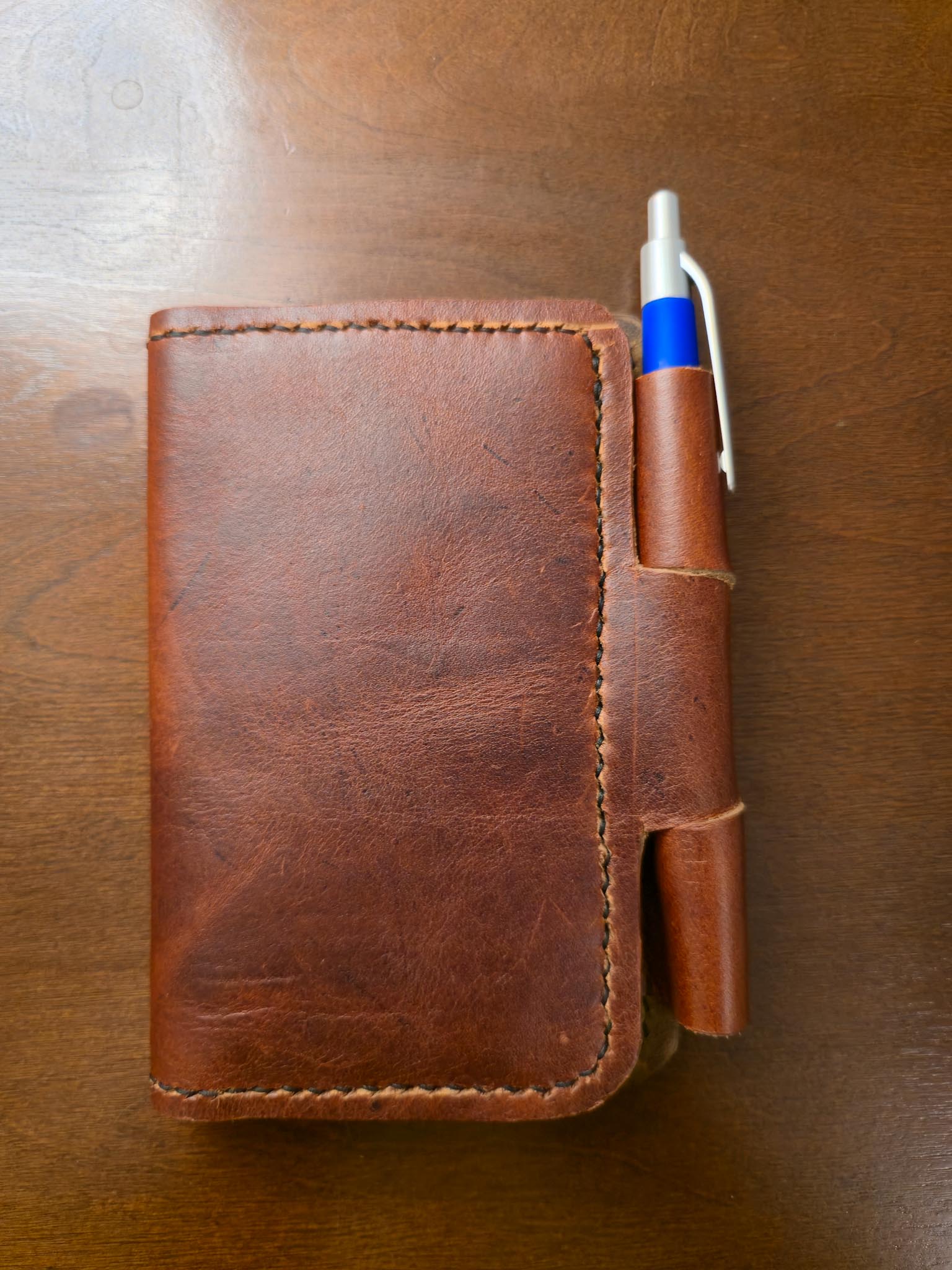 Mini leather journal cover - Handcrafted pocket leather notebook cover with pen loops.