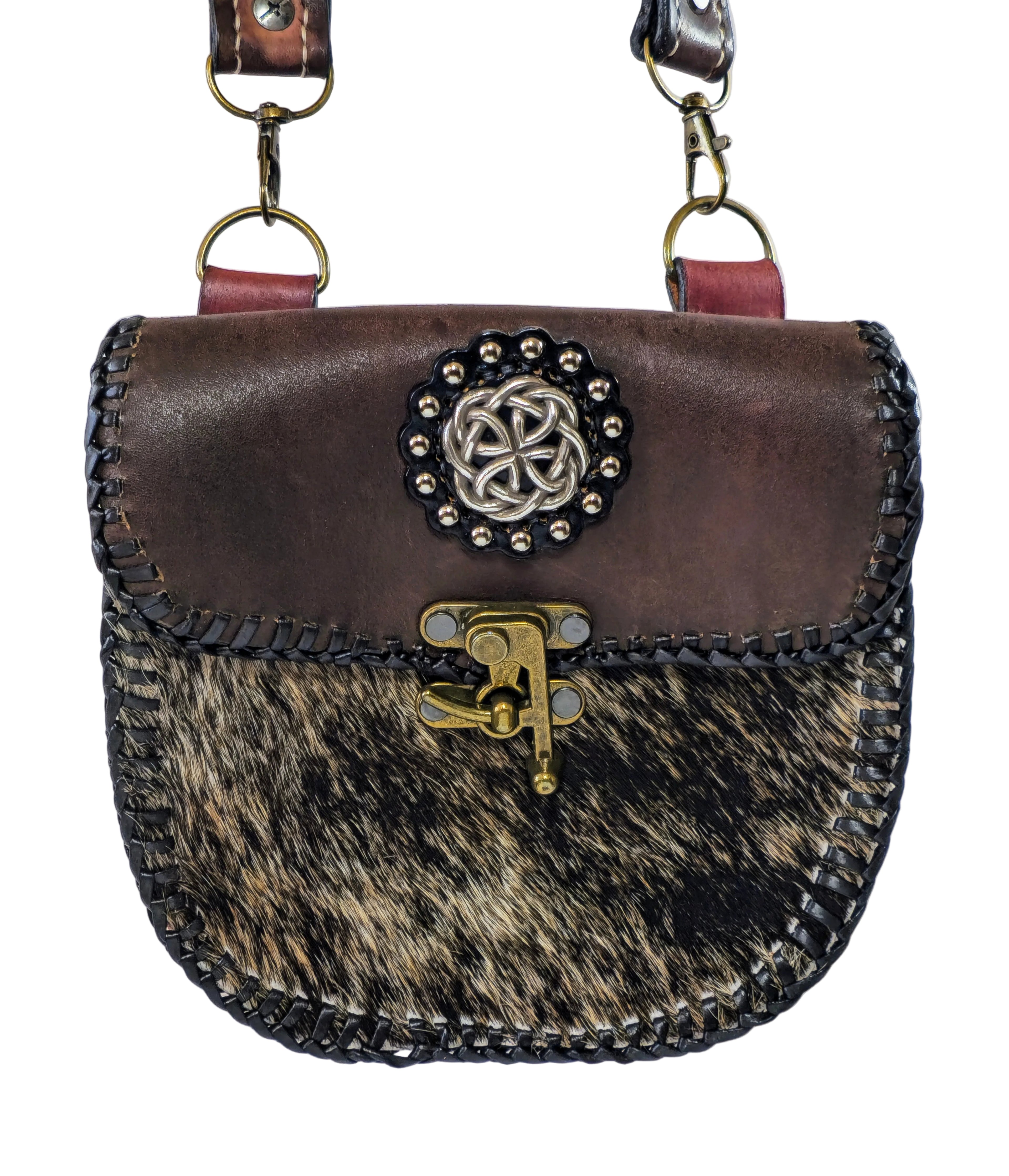 Hair on hybrid leather belt pouch - Hands-free leather purse and waist bag.